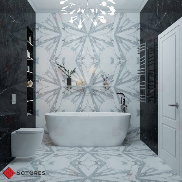 BOOKMATCH SCATTER WHITE 60Х60 ГЛЯНЦЕВЫЙ КЕРАМИЧЕСКИЙ ГРАНИТ — изображение 3