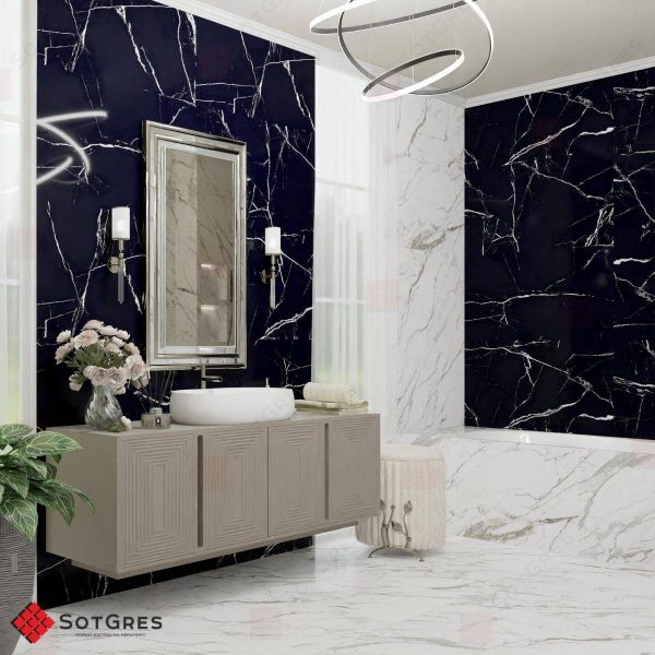 CALACATA BLACK 120Х60 ГЛЯНЦЕВЫЙ КЕРАМИЧЕСКИЙ ГРАНИТ ДВОЙНАЯ ПОЛИРОВКА — изображение 4