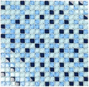ПЛИТКА ДЕКОРАТИВНАЯ СТЕКЛЯННАЯ BLUE DROPS/ГОЛУБЫЕ КАПЛИ 8*15*15 300*300